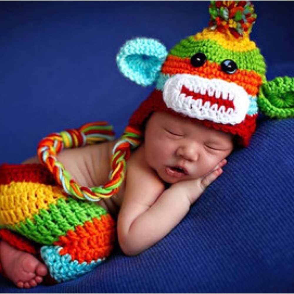 Colorful Knit Monkey Hat for Kids
